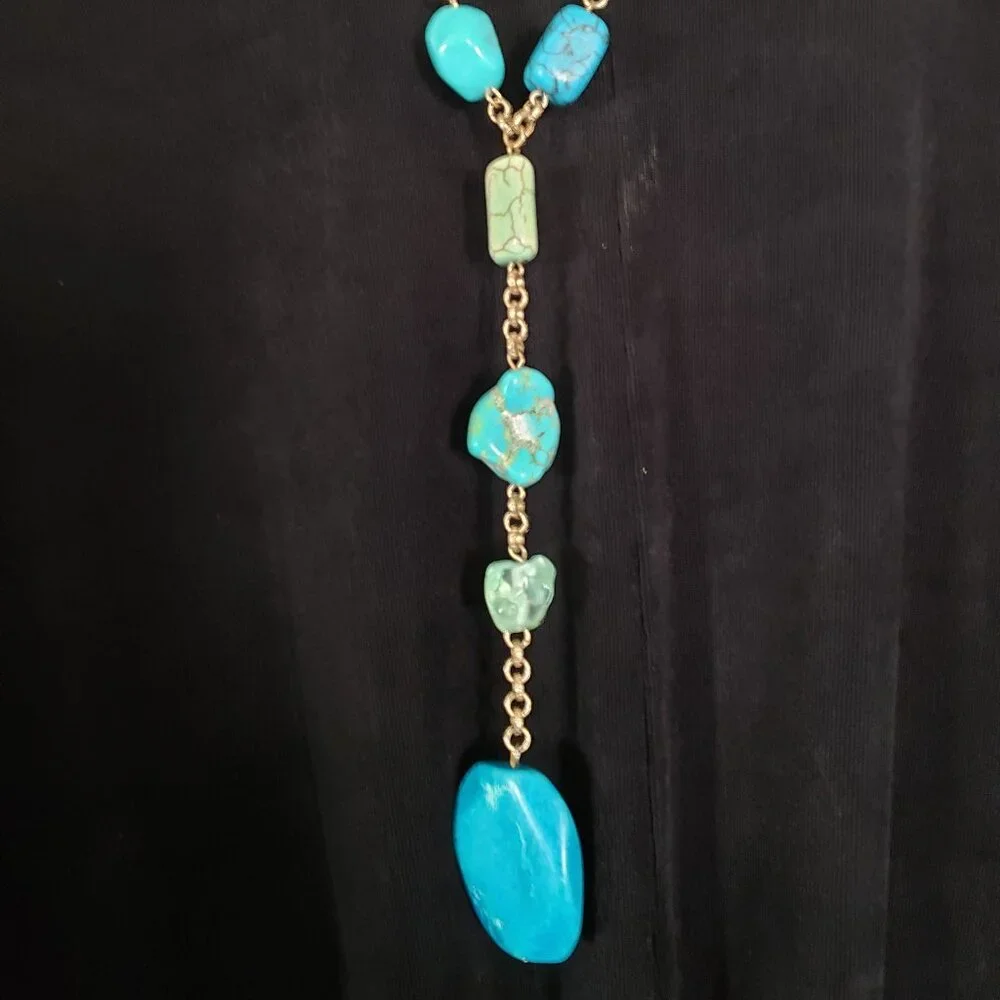 Chico's Chunky Goldtone and Faux Turquoise Necklace - Picture 6 of 7